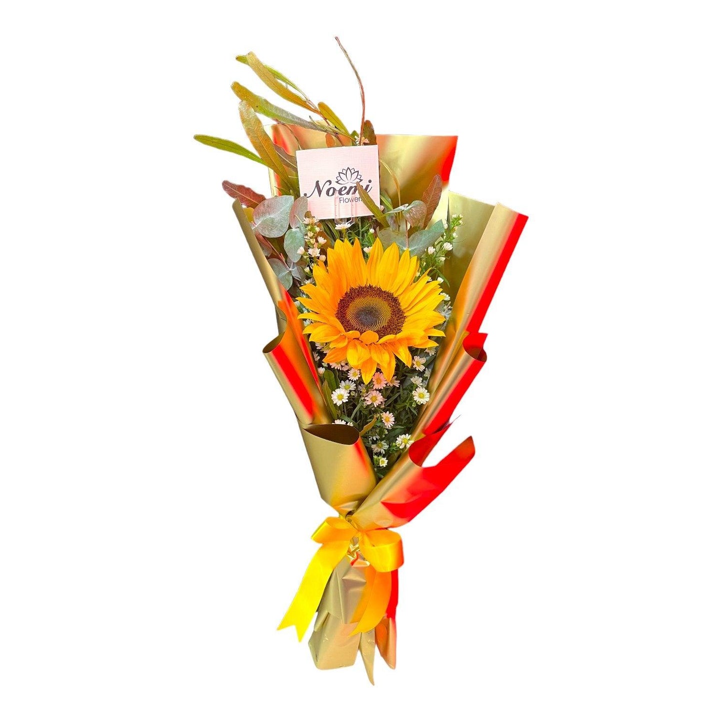 Bouquet 1 Girasol con eucalipto y papel decorativo - Floristería Noemi Flowers