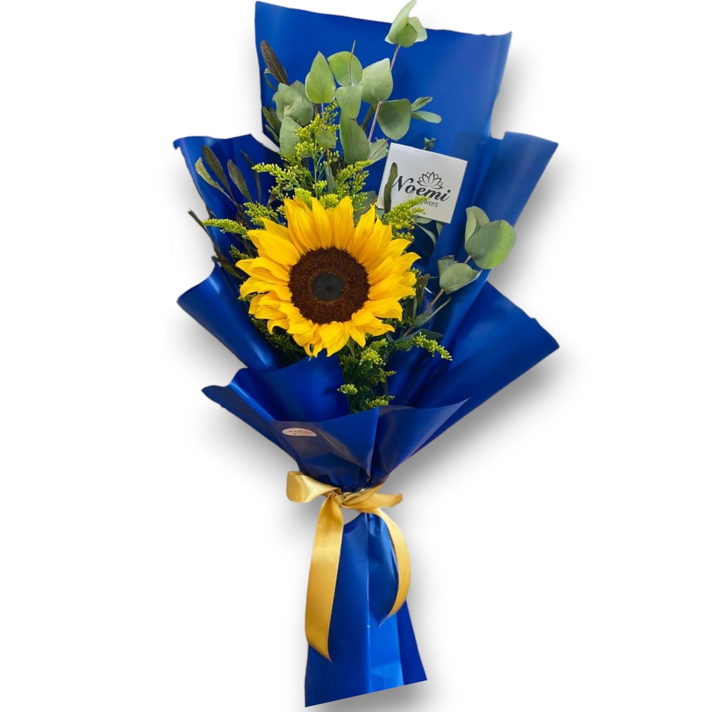 Bouquet 1 Girasol con eucalipto y papel decorativo - Floristería Noemi Flowers