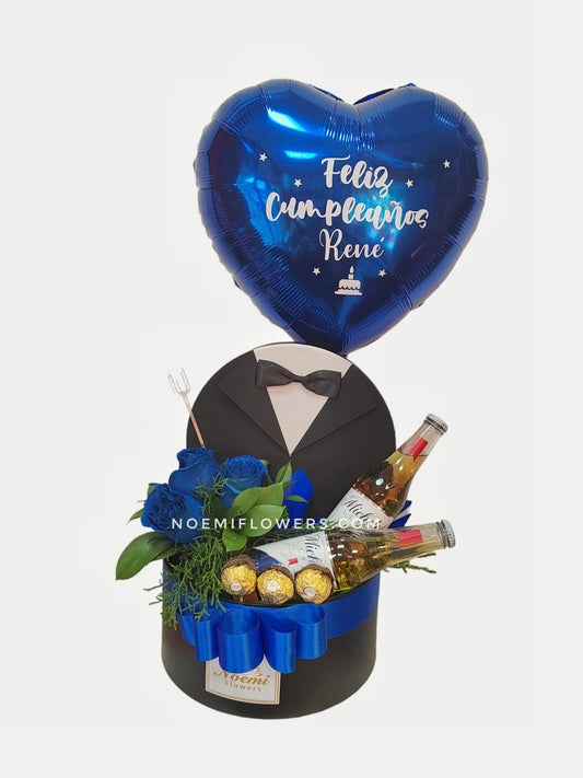 Caja Tuxido Azul - Floristería Noemi Flowers