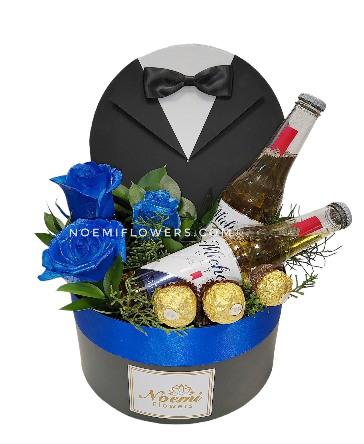 Caja Tuxido Azul - Floristería Noemi Flowers