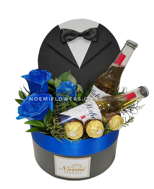 Caja Tuxido Azul - Floristería Noemi Flowers