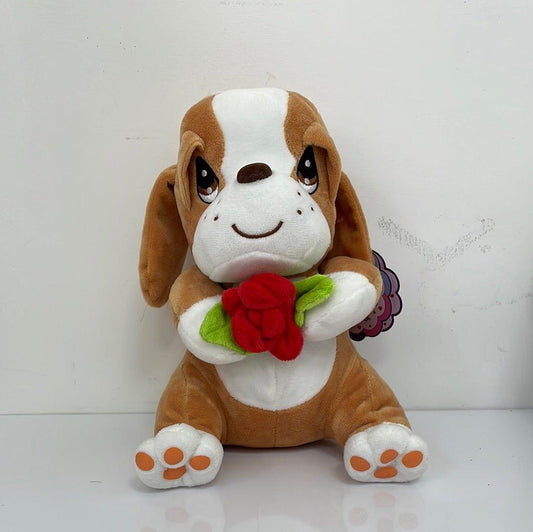 SAMUEL & MIEL PELUCHE 9”W/ROSE - Floristería Noemi Flowers