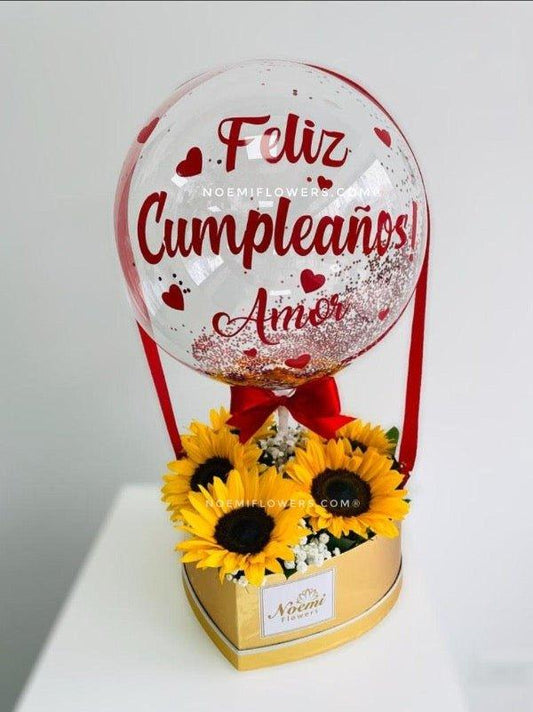 Arreglo con Girasoles y globo personalizado - Amanecer - Floristería Noemi Flowers