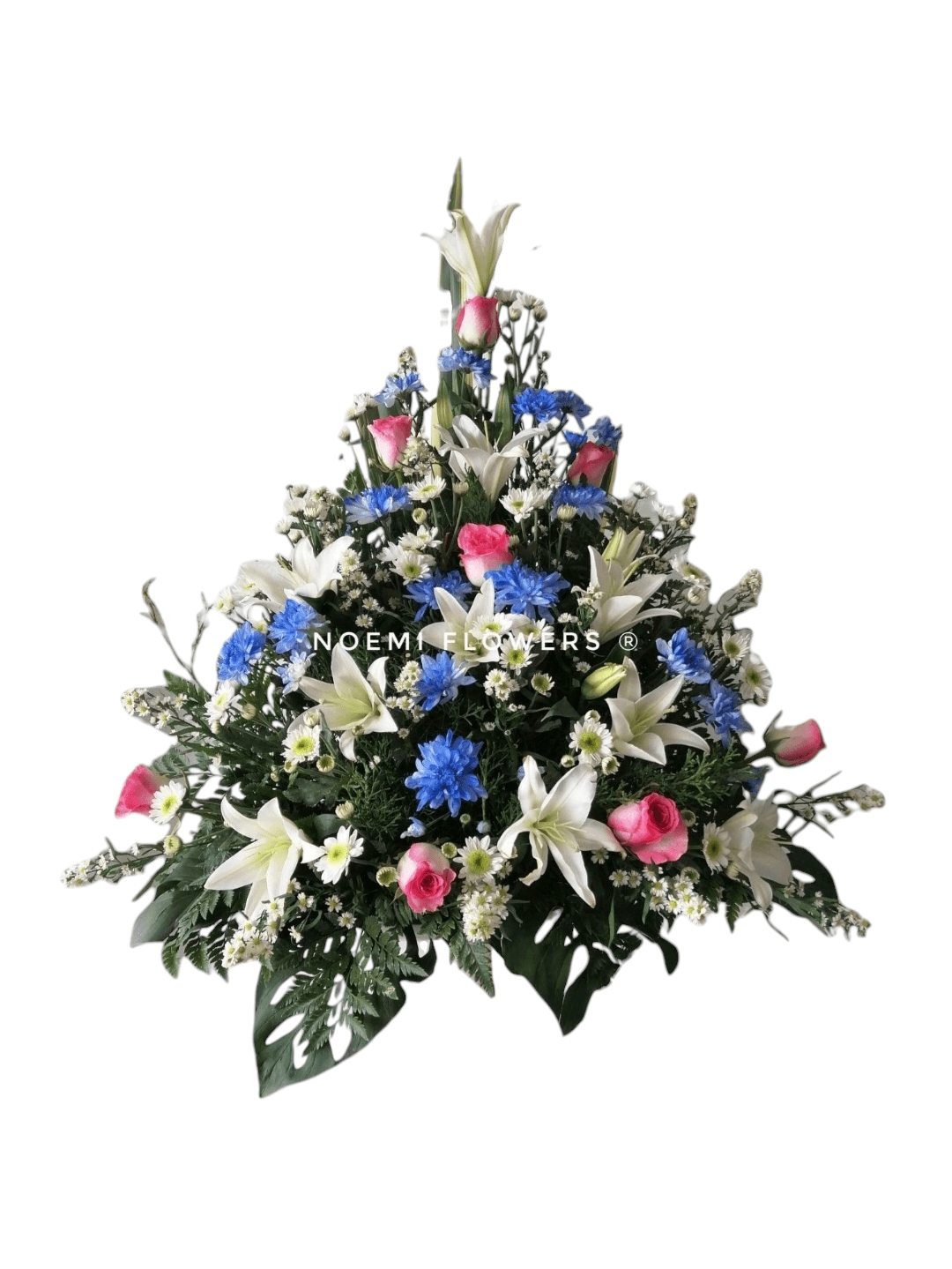 Arreglo con Lirios Rosas Crisantemos relleno y follaje - Floristería Noemi Flowers