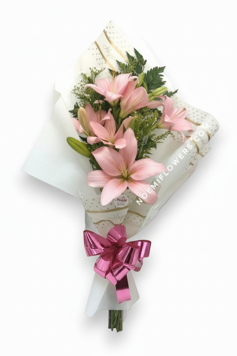 Bouquet Lirios Rosados con papel koreano - Noemi Flowers