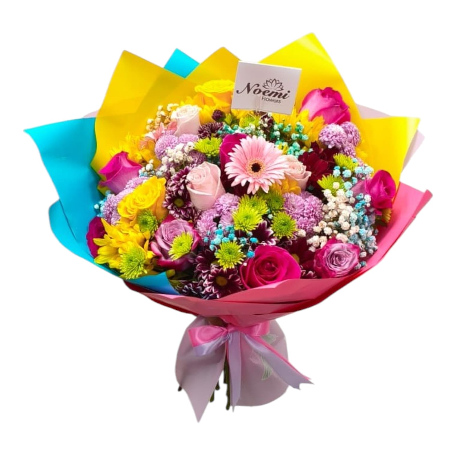 Bouquet de rosas, gerberas, crisantemos,  gipsofilia - Floristería Noemi Flowers