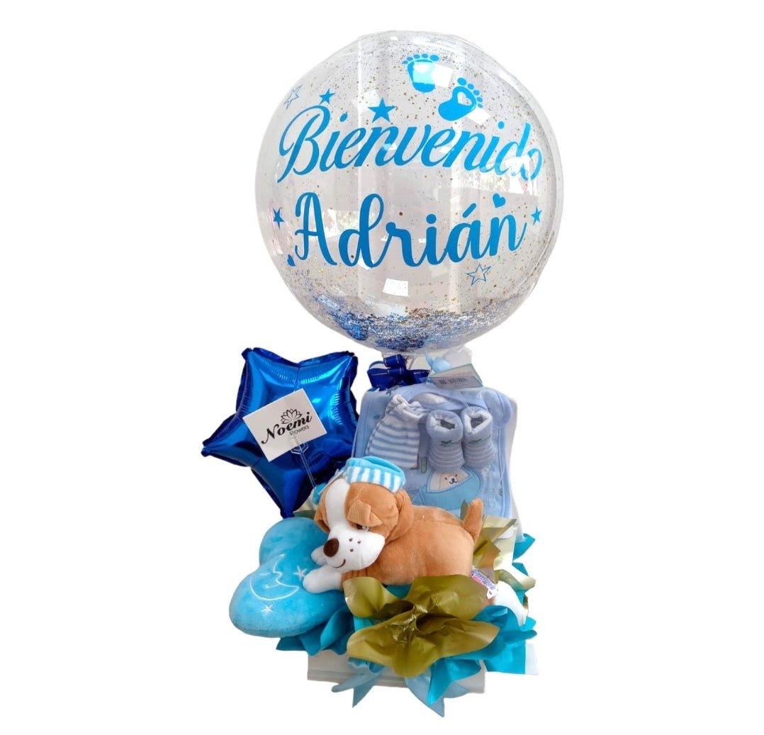 Arreglo con Peluche globo personalizado y regalo para bebé -  Floristería Noemi Flowers