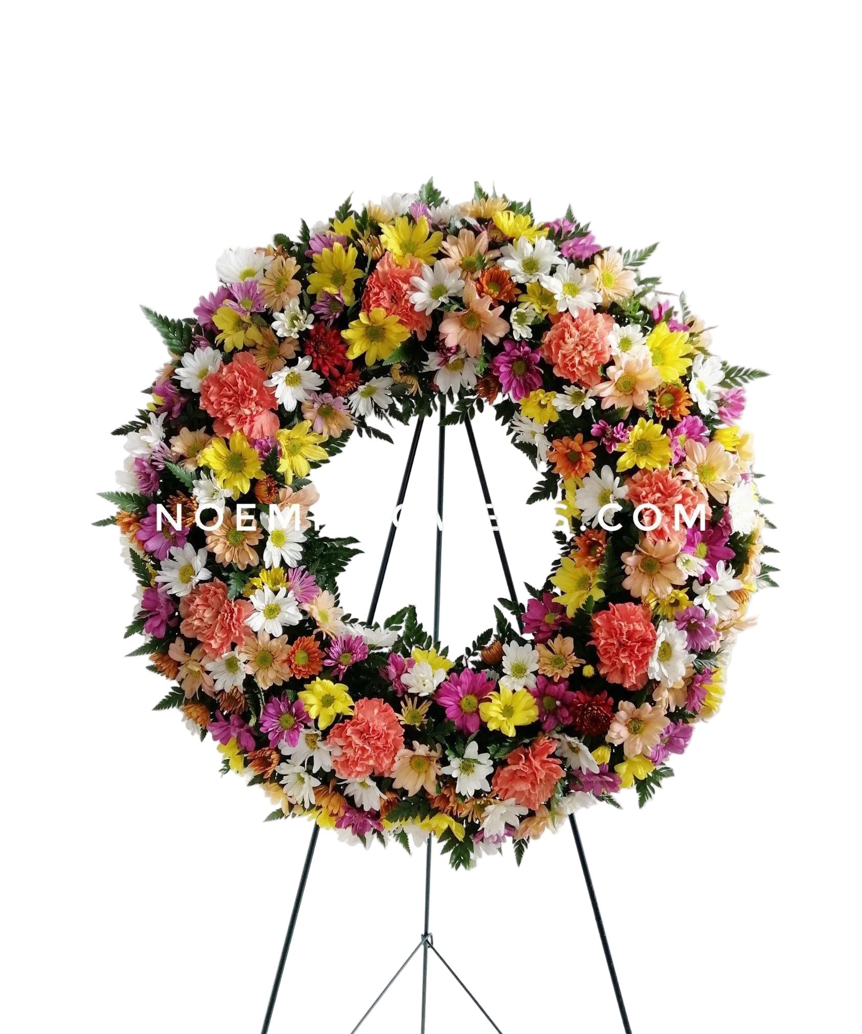 Corona Funebre con claveles crisantemos de diferentes colores