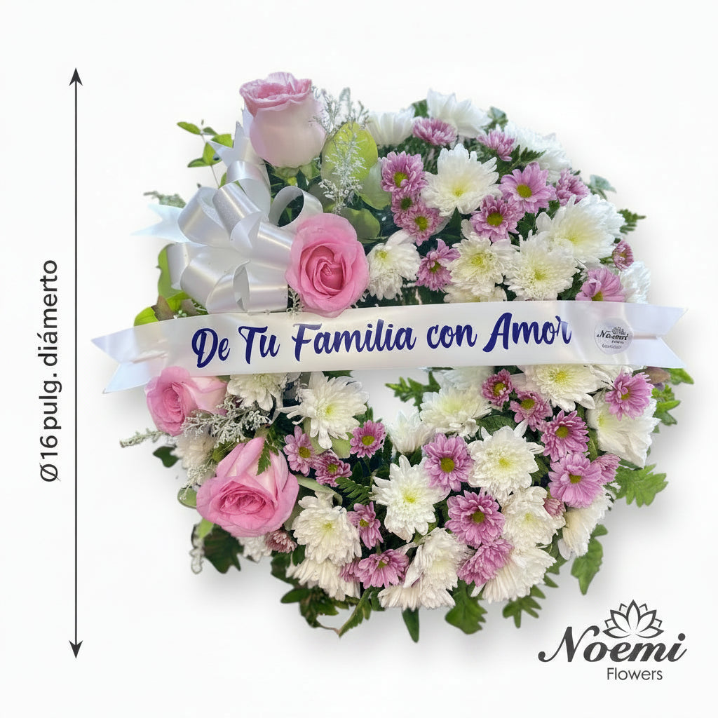 Confeccionado con crisantemos variados, margaritas y rosas - Floristería Noemi Flowers.