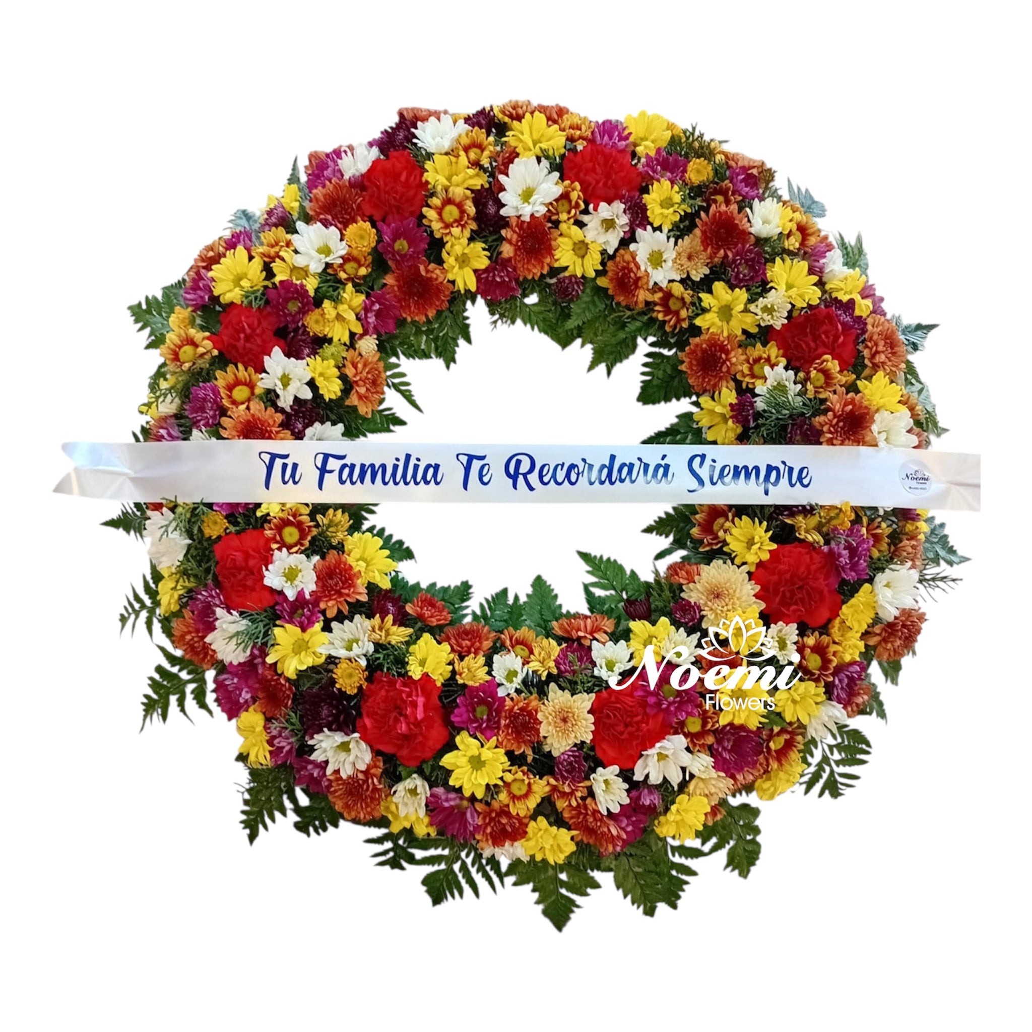 Corona Funebre con claveles crisantemos de diferentes colores