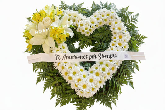 Corona Funebre con margaritas blancas y lirios - Floristería Noemi Flowers