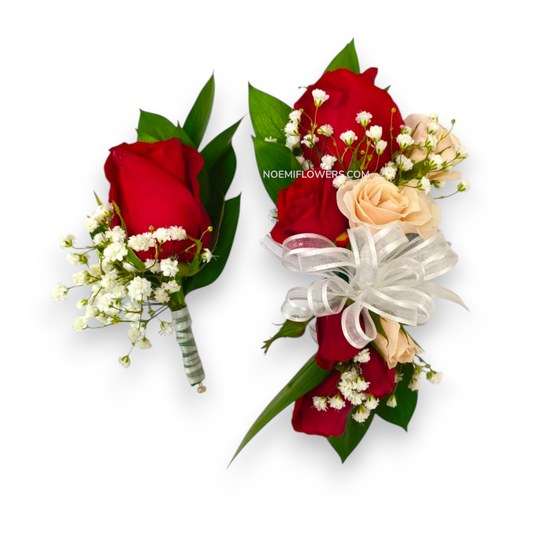Confeccionado con rosas, mini rosas, gipsofilia y ruscus - Floristería Noemi Flowers. 