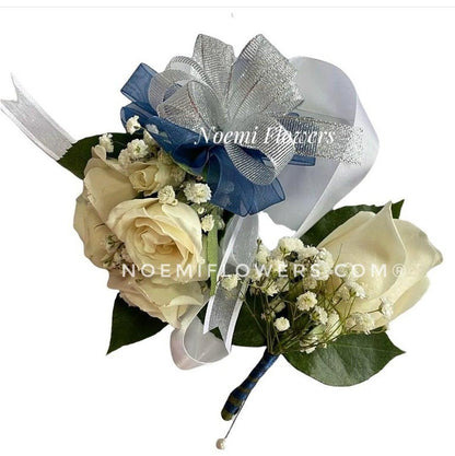 Corsage de mano y botonier Juego NF-04 - Floristería Noemi Flowers