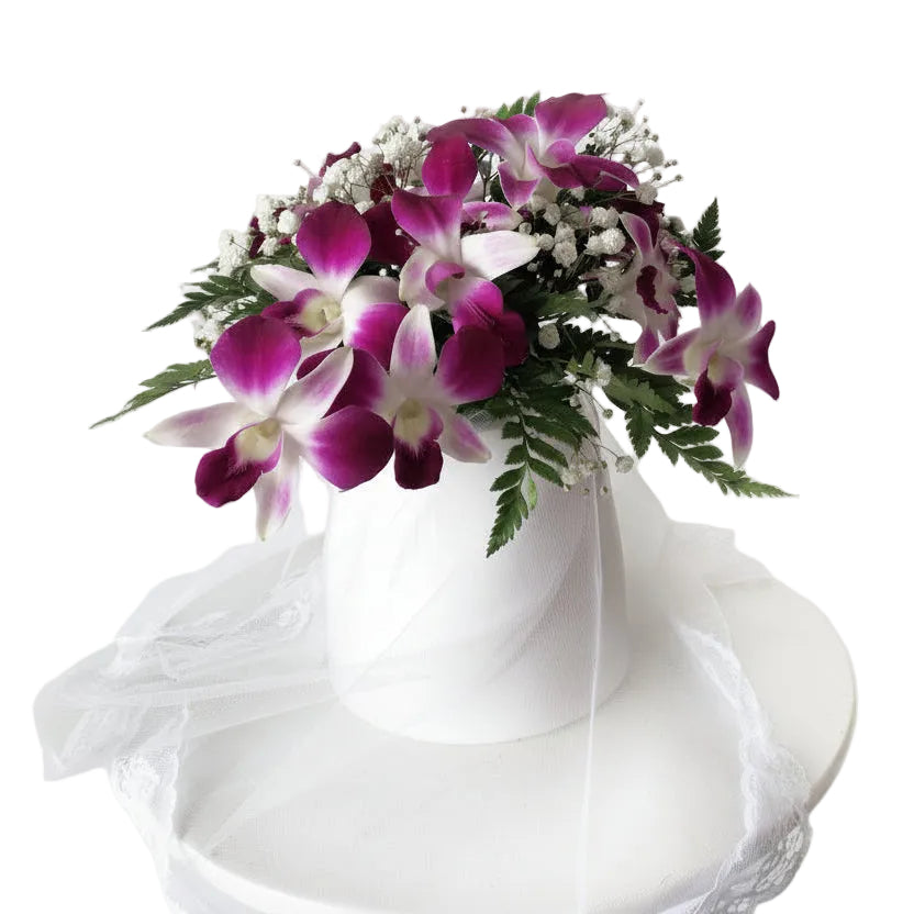 Cubre Urna con orquídeas y gypsofilia - Floristería Noemi Flowers