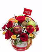 Caja con rosas y frutas naturales - Floristería Noemi Flowers