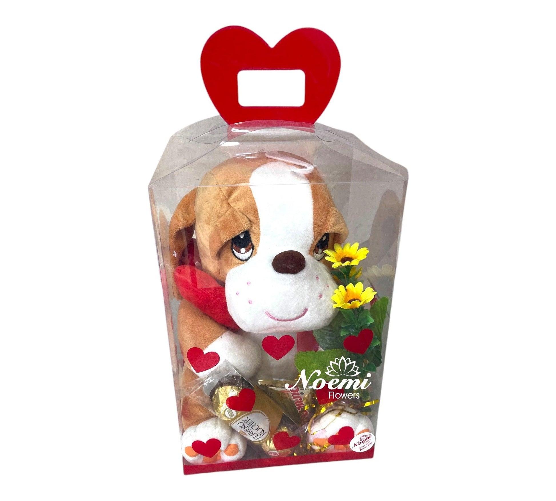 Caja con Peluche Samuel y Ferrero Rocher  - Floristería Noemi Flowers