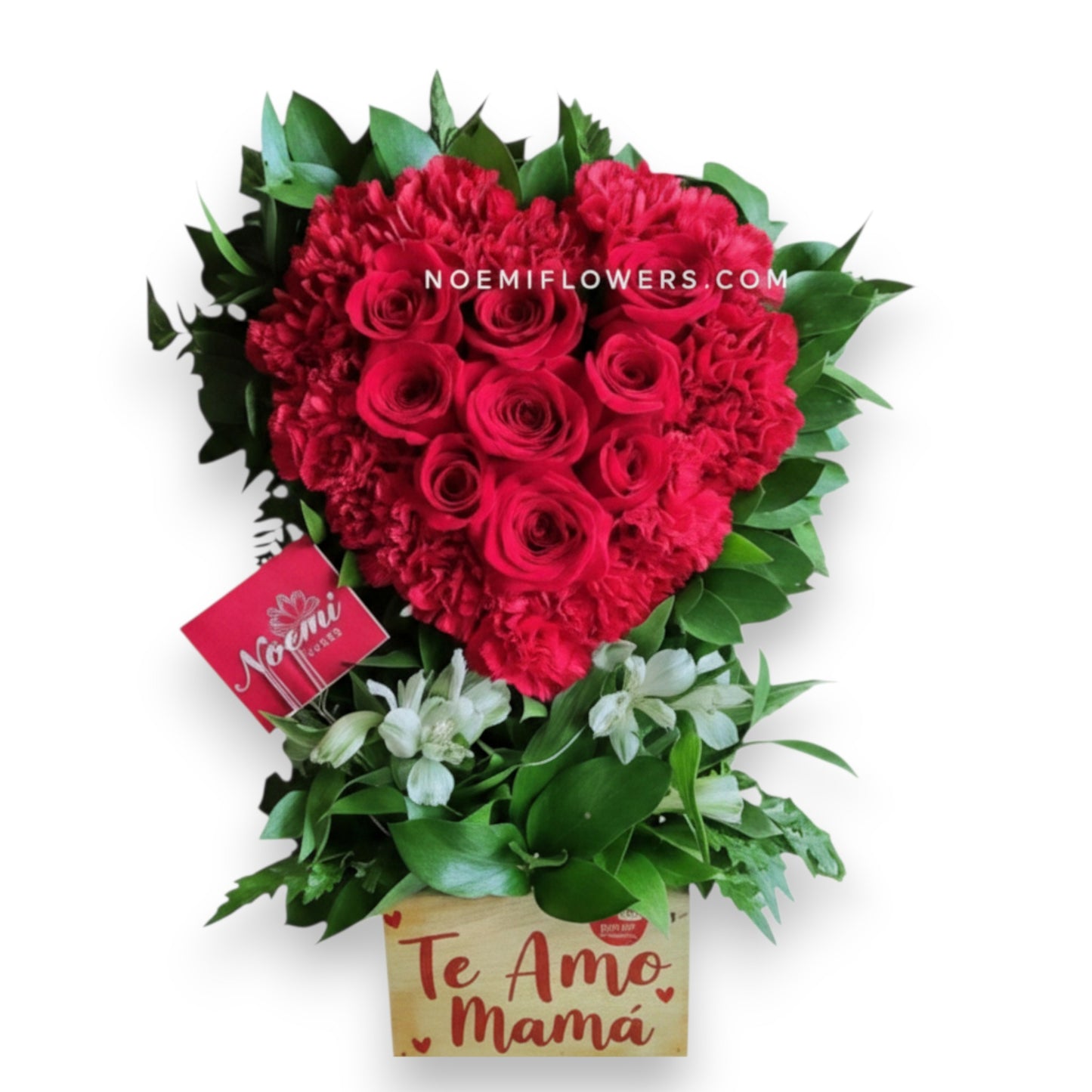 Confeccionada con rosas, claveles y astromelias - Floristería Noemi Flowers. 