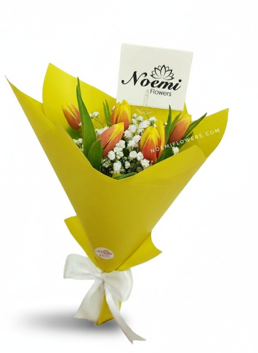 5 Tulipanes amarillos en Ramo - Floristería Noemi Flowers