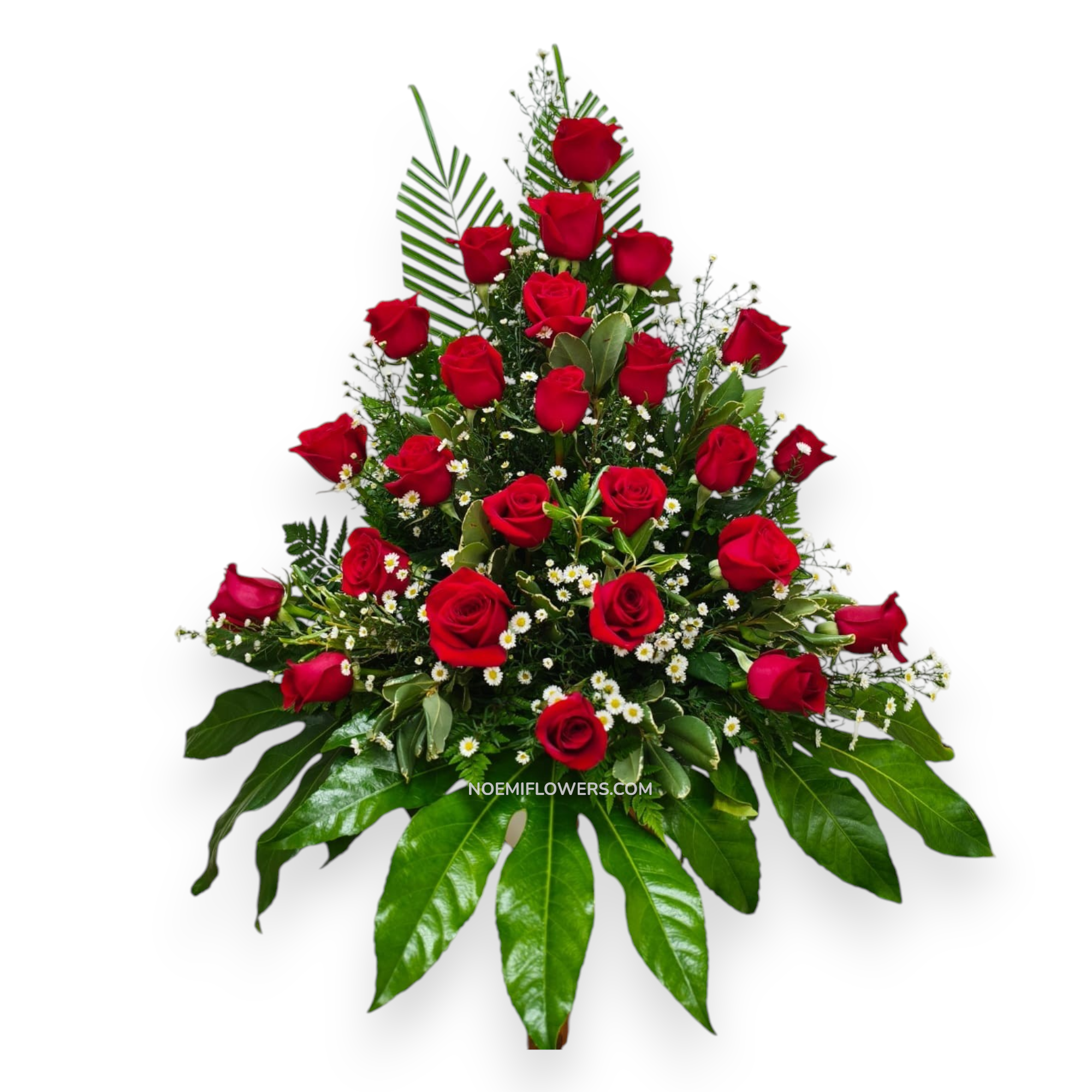 Confeccionado con rosas, margaritas y follaje variado - Floristería Noemi Flowers. 